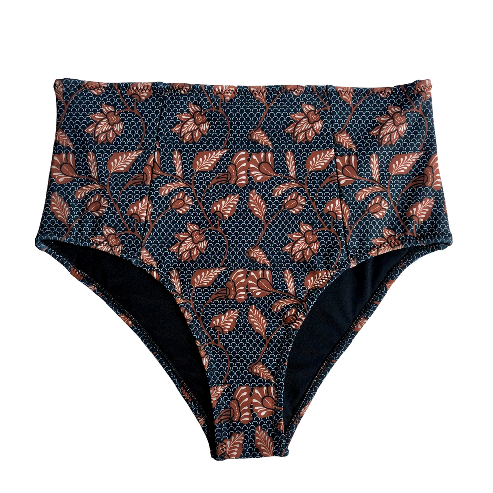 Black + Tan Batik | High Waisted Bikini Bottoms