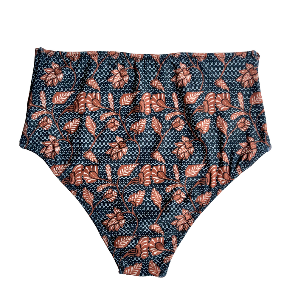 Black + Tan Batik | High Waisted Bikini Bottoms