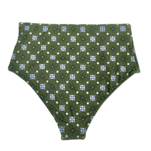 Olive Geometric Batik | High Waisted Bikini Bottoms
